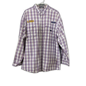 LSU Tigers Plaid Shirt Mens XL Columbia PFG  Omni Shade Fishing Super Bonehead